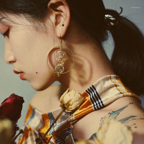 

dangle & chandelier original design brass bubble earrings for women 2021 vintage old unique handmade blown glass ball drop femme1, Silver