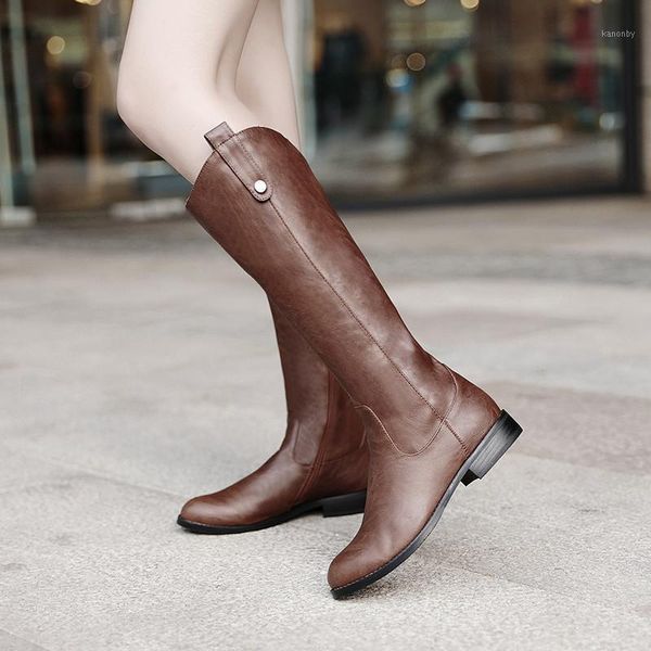 

boots ymechic 2021 autumn winter western cowboy women chunky heels retro brown black mid calf below knee high riding shoes1