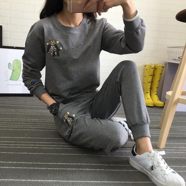 

autumn winter tracksuit long sleeve embroidery cotton sweatshirts 2021 women 2 piece set pants sporting suit female, Gray