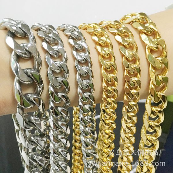 

luxury in europe and america amazon supply stainless steel titanium steel mens gold steel necklace six-sided grinding fashion desig, Golden;silver