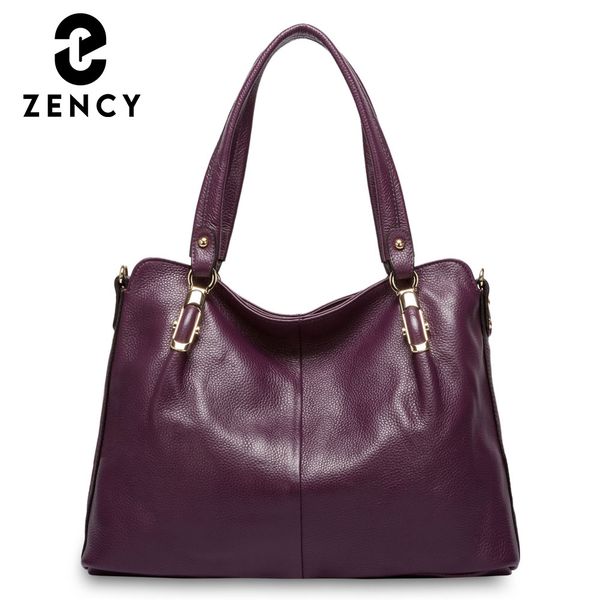 

zency luxury purple women shoulder bag 100% genuine leather handbag fashion tote hobos purse charm lady crossbody messenger bags c0121