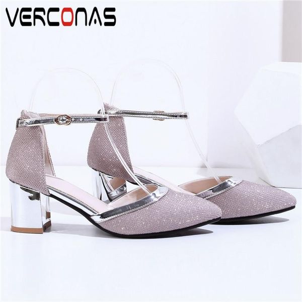 

verconas women new arrival popular buckle thick heel pointed toe high heels sandals party pumps summer shoes woman, Black