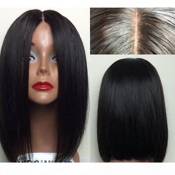 

glueless full lace human hair wigs short bob wig malaysian virgin hair silk straight lace front human hair wigs for black women, Black;brown