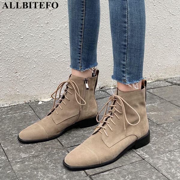 

boots allbitefo square toe genuine leather low-heeled comfortable women high heel shoes thick heels ankle for, Black