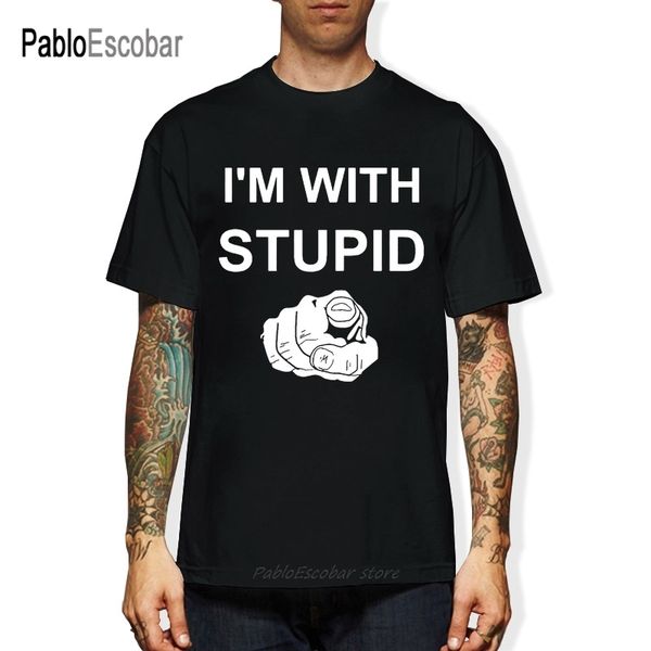 

забавно, я с stupid мужчина пользовательского шаблоном хлопок с коротким рукавом людей шутка слогана грубы present casual дизайнерами толсто