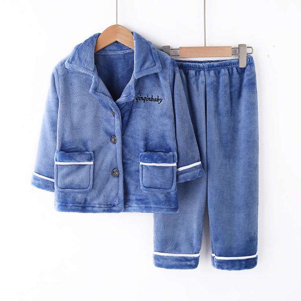 

pajamas autumn boys' and winter flannel housewear girls' coral plush warm children's suit, Blue;red