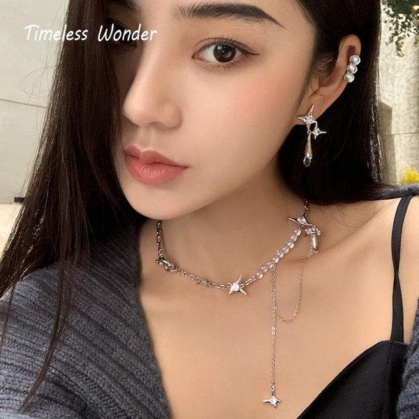 

timeless wonder glam zirconia star chains ckoker necklace women jewelry punk ins boho r party bontique rare set 5439, Golden;silver