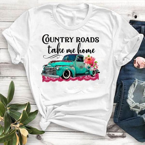 

women lady t shirt on the road printed tshirt ladies short sleeve loose tee shirt women female clothes graphic t-shirt, White