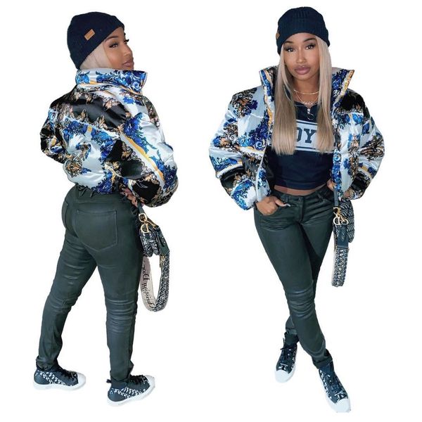 

clothes women factory wholesale winter print bubble trench coats uj4555