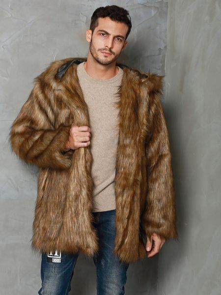 

men's fur & faux rorodox winter men hooded coat fashion mens warm thick jacket outwear overcoat, Black