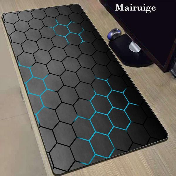

mairuige gaming large blue grid mouse pad rubber non-slip gamer computer mats with lockedge carpet for keyboard desk mat mause