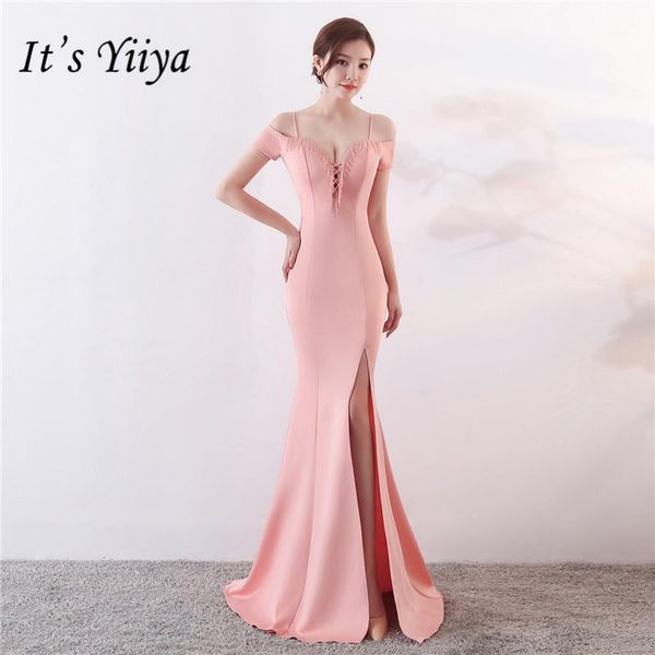 

it's yiiya black pink evening dress floor-length short sleeve elegant boat neck long porm dresses fashion formal party gown c0681, White;black