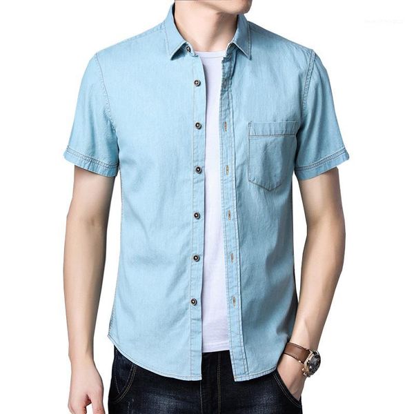 

men's casual shirts men denim shirt pure cotton summer regular fit short sleeve fashion mens dress jeans double pocket blouse1, White;black