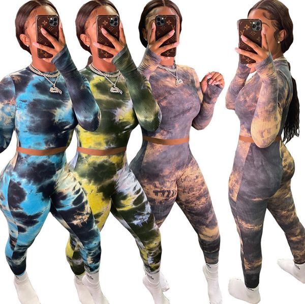 

women two pieces outfits slim wear recommended pit bar tie dye printing ladies new fashion leisure sportwear 2020 p5698, Gray
