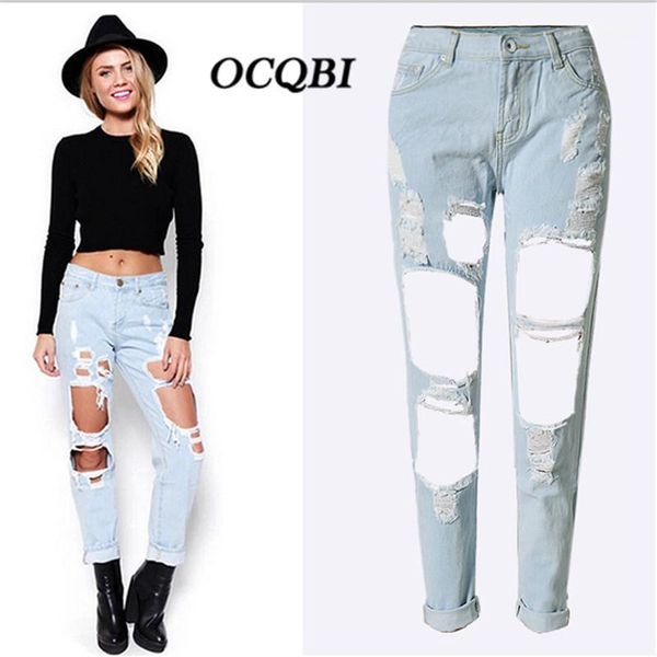 

distressed ripped jeans for women hole boyfriend high waist denim jeans plus size loose pants1, Blue