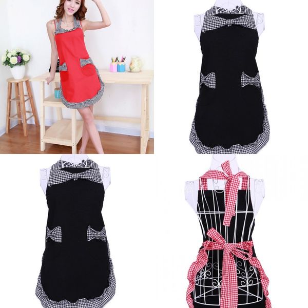 

women black white plaid apron with pocket dirt resistant lady thickening fashion princess pinafore new 11 5xb j2