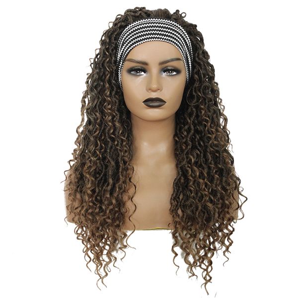 

costume accessories headband braided wig synthetic wigs with curly faux locs crochet braid hair dreadlocks wrap headband wig for black wome, Silver