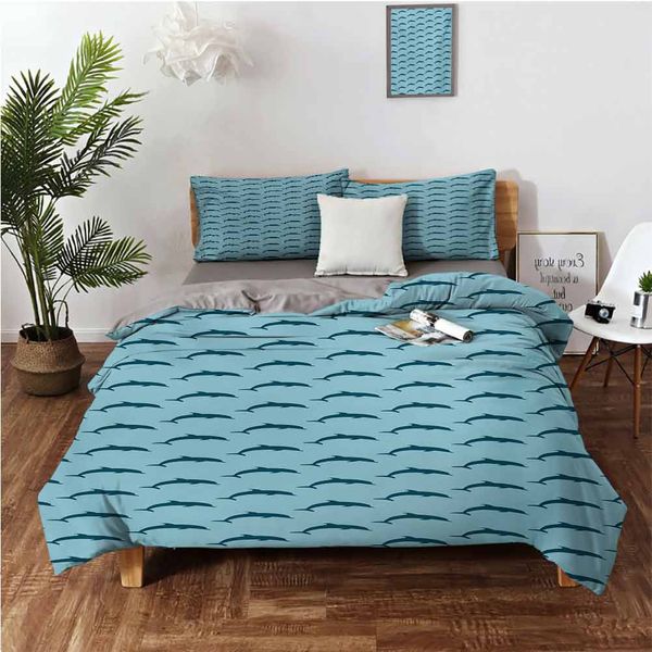 

ocean fauna collection dolphin silhouette with blue color scheme abstractbedding 3-piece set