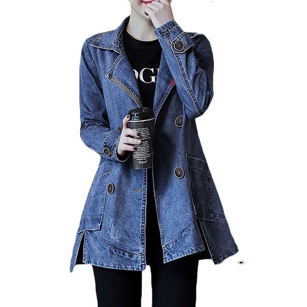 

2020 spring autumn new women denim windbreaker fashion long stitching trench coat women's casual plus size overcoat e087, Tan;black