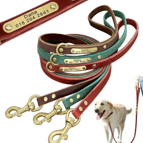 

120cm dog leash custom leather dog leash nameplate id tag collar lead pet walking lead for small medium large dogs k9 bbyvjg
