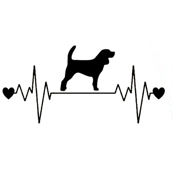 

16.4cm*7.9cm cute beagle dog heartbeat lifeline vinyl black/silver car sticker c22-1177