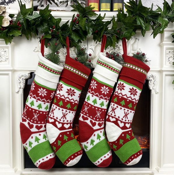 As últimas meias de Natal de 46 cm, meias de Natal de malha, meias de lã, enfeites de árvore de Natal, meias de bolsa de doces, frete grátis