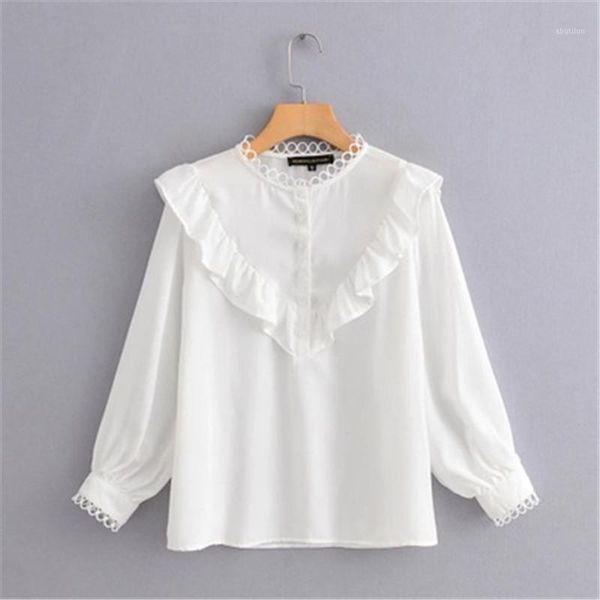 

women's blouses & shirts elegant women ruffle o-neck office ladies casual long sleeve for and female shirts1, White