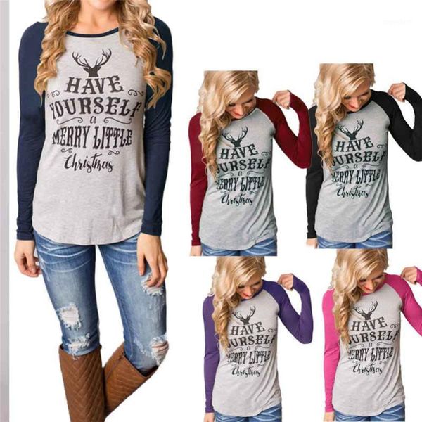 

women's t-shirt wholesale- 2021 women summer merry christmas letter print fashion long sleeve casual ladies tee shirt1, White