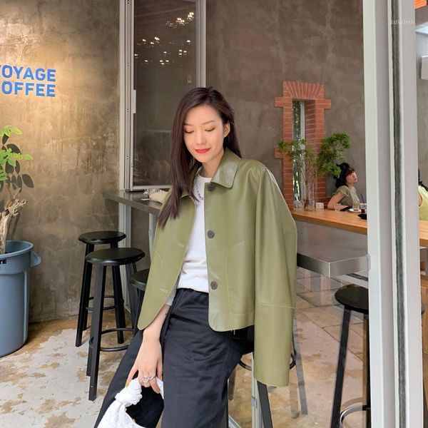 

real leather jacket women short sheepskin coat female spring autumn korean style women clothing 2021 new wpy24271, Black