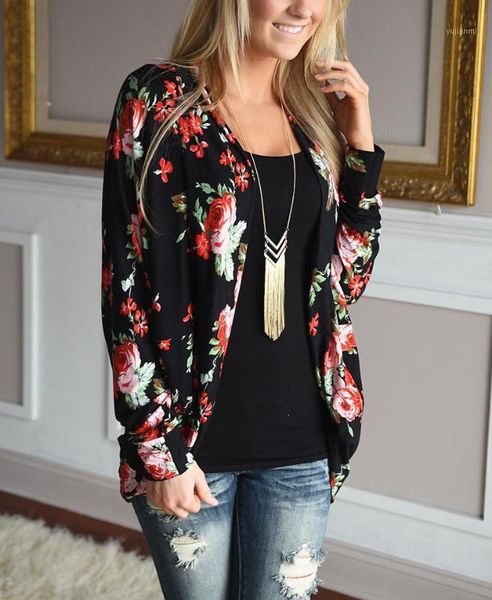 

fashion women autumn casual floral print cardigan female vintage long sleeve oversize coat sweater1, White