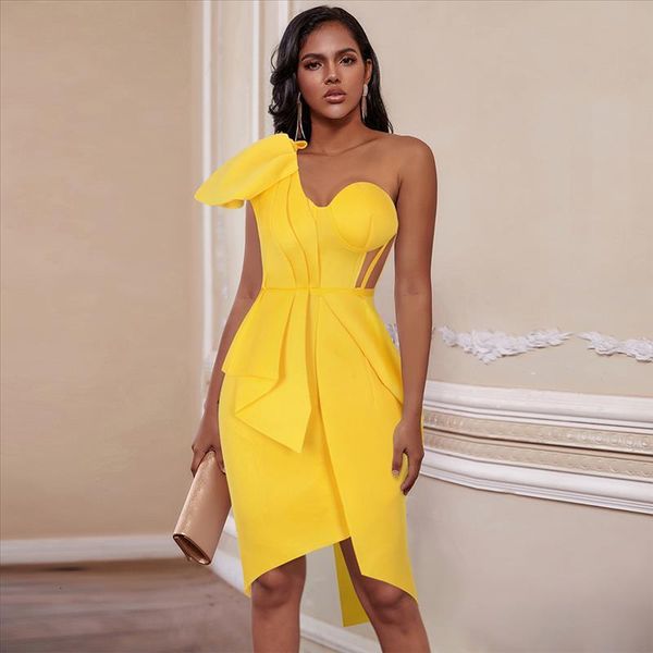 

women bodycon dresses 2020 new summer ruffled yellow one shoulder bodycon dress celebrity evening club party dress, Black;gray