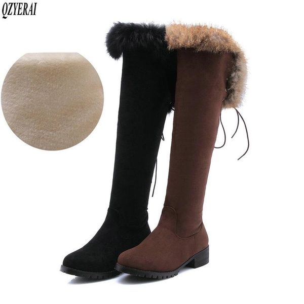 

new winter style warm genuine leather knee high boots snow boots women non-slip true fur warm women shoes size 34-43, Black