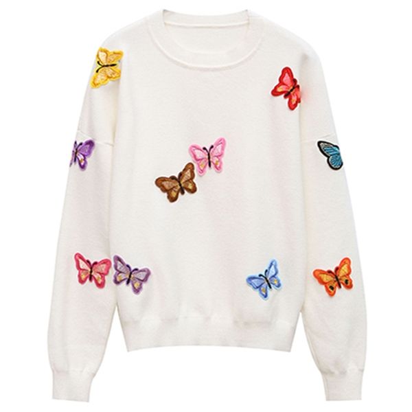 

2021 new women of or crocheted knitted women's butterfly flower femme tricot shirt pull autumn fem sweater zf51, White;black
