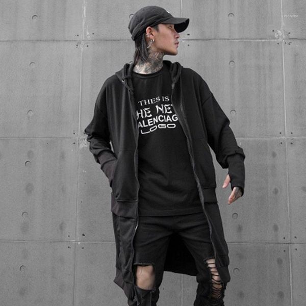 

homens outono inverno preto multi zippers patchwork longos casacos com capuz casaco homem de rua do punk hip hop casaco cardiagn1, Tan;black