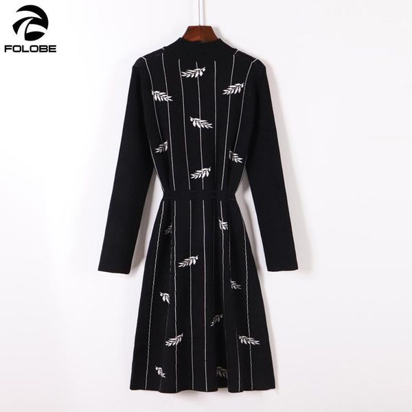 

folobe 2019 autumn winter women knit dress fashion pullover sweater bottoms dress long-sleeved slim knit long1, White;black