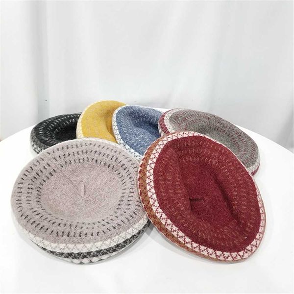 

berets autumn and winter plaid beret retro pattern painter's hat wool bud art versatile pumpkin ws-2816, Blue;gray