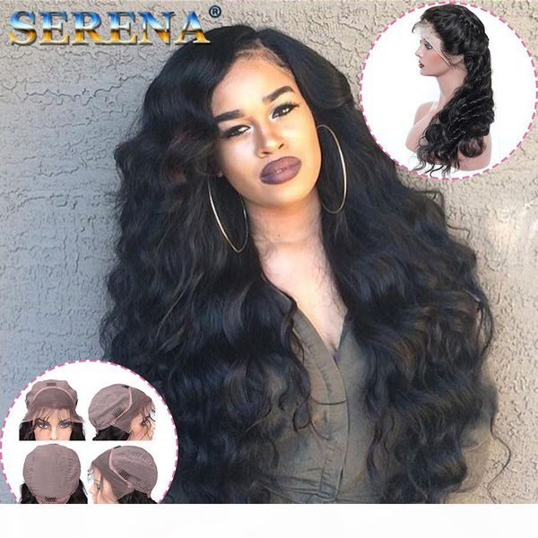 

natural color full lace wigs body wave human hair peruvian body wave lace front human hair wigs with baby hair for black women, Black;brown
