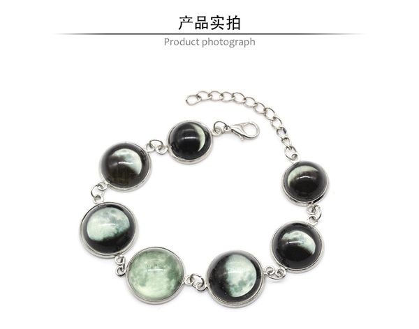 

glow in the dark jewelry lunar cabochon glass dome glowing bracelets pulseira charm bracelet, Golden;silver