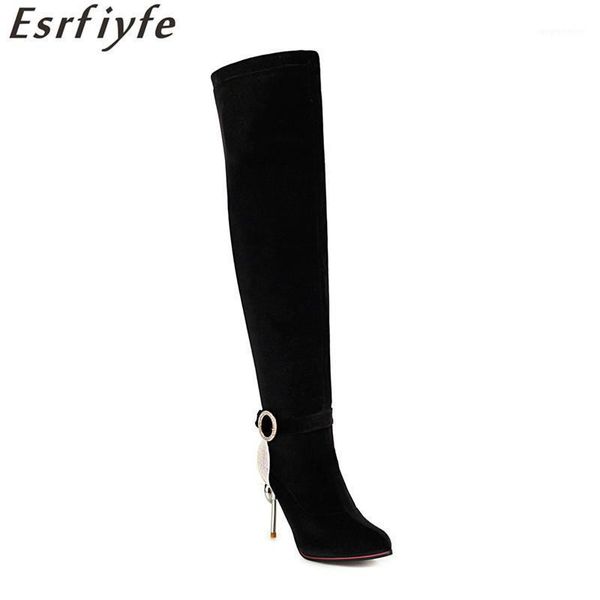 

esrfiyfe thin high heels women boots over the knee boots pointed toe female shoes winter warm footwear super big size 33-501, Black