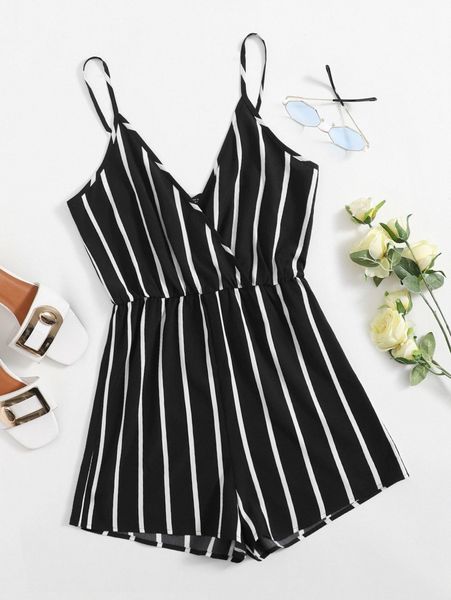 

striped cami romper i1mn#, White