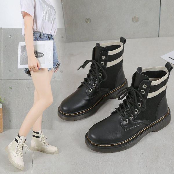 

lace up boots socks heels women shoes autumn booties ladies boots-women round toe luxury designer stockings summer 2020 rock, Black