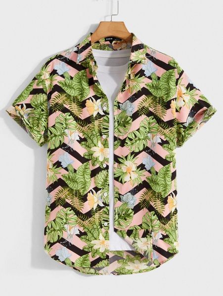 

men tropical print button front shirt p4bb#, White;black