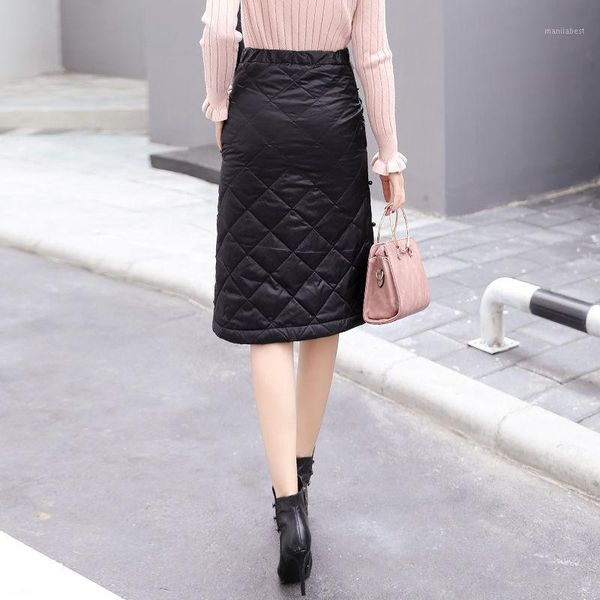 

women 2020 winter solid down cotton a-line skirts female casual pockets skirts office ladies thick warm knee-length j161, Black