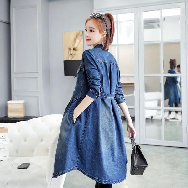 

new spring autumn women jeans trench thin style casual solid turn-down collar pockets jeans trench coat for females denim coats1, Tan;black