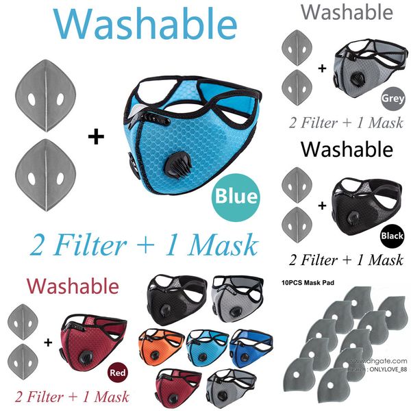 

ship 5pcs fashion cycling fast face mask air activated double exhalation valve with pm 2.5 filter anti-fog reus ol7ju, Black