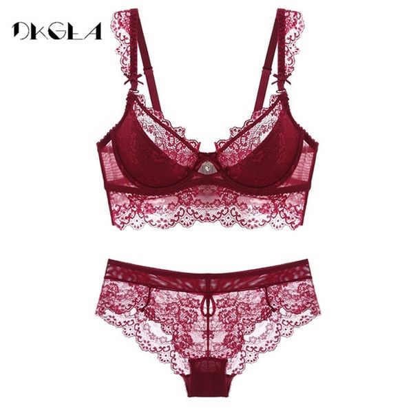 

fashion black lace underwear women push up bra set plus size b c d cup thin cotton comfortable brassiere lacy lingerie set lj201211, Red;black