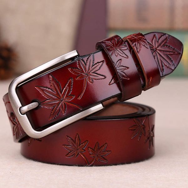 

genuine leather 2020 new embossed decoration fashion versatile women's jeans belt, Black;brown