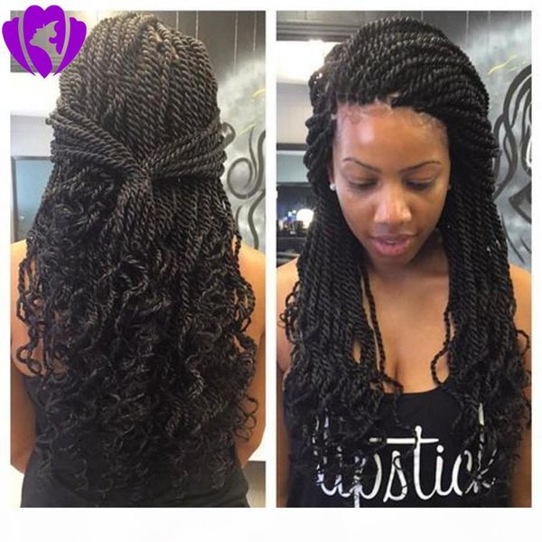 

long kinky twist braided lace front wigs glueless black brown blonde burgundy wig with curly tips for african americans