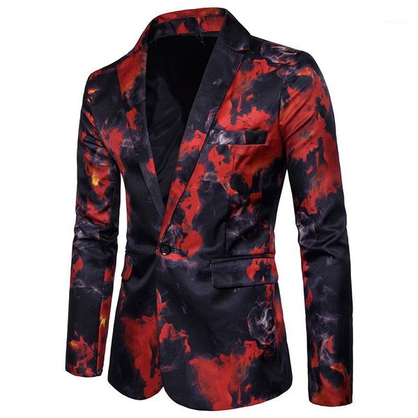 

new style men's fashion suit single row of a button burning fire print pattern behind the middle fork casual suits s-xxxl1, White;black