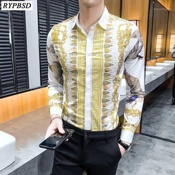 

men's casual shirts men fashion printed dress slim fit long-sleeved floral shirt -4xl white black1, White;black